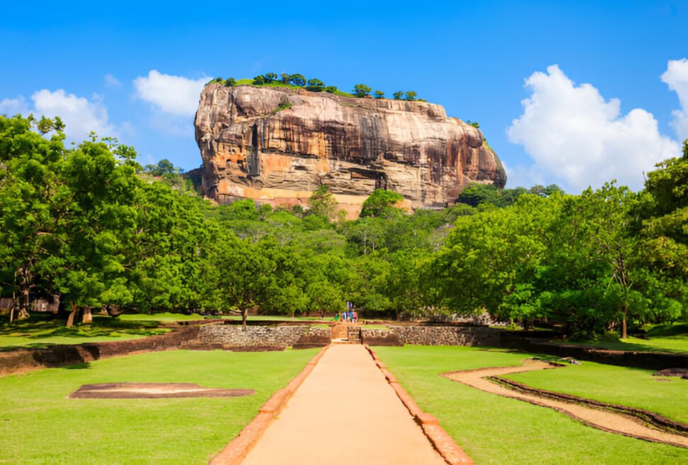Sigiriya Rock Fortress viewed from its landscaped approach