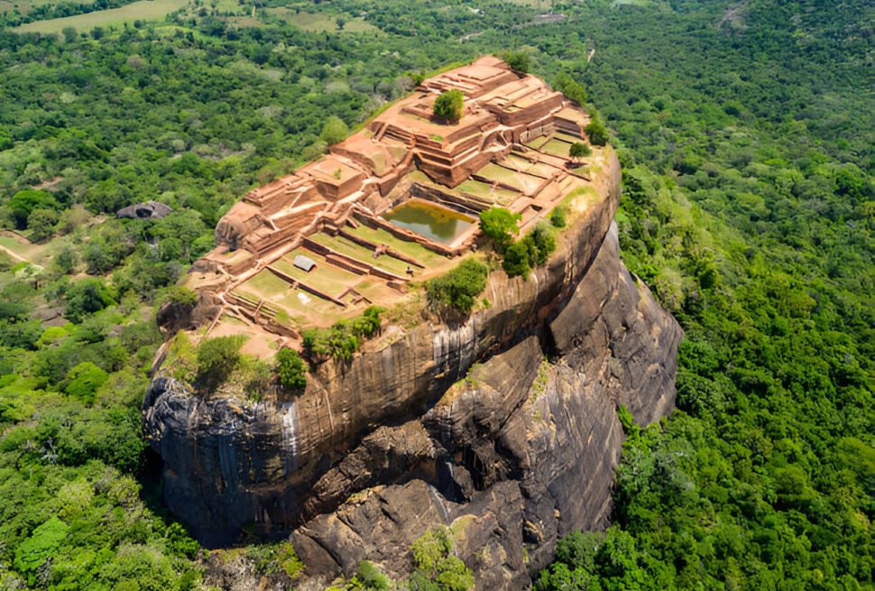 Sigiriya summit ruins above the forest